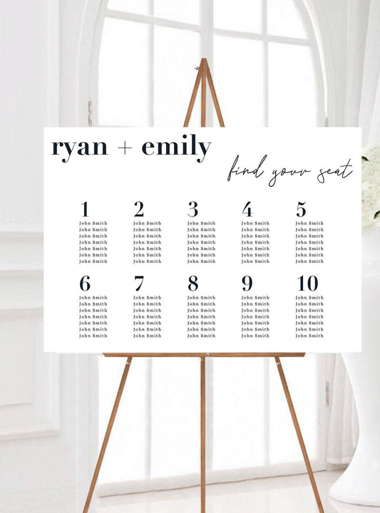 Personalised Minimalist Wedding Table Plan, Black and White Modern Seating Chart