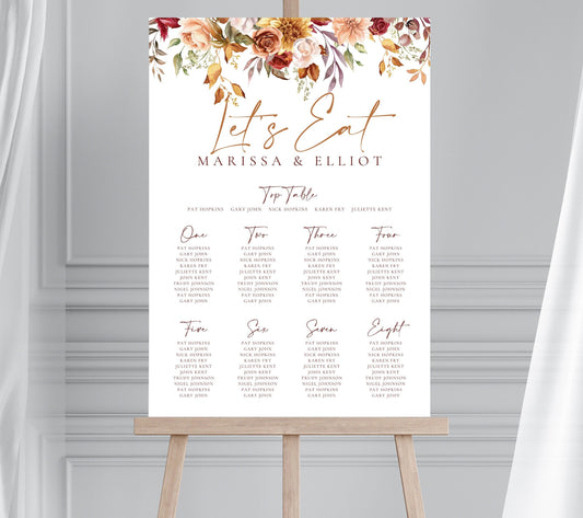 Wedding Table Plan Sign, Wedding Seating Chart, Fall Wedding Sign, Autumn Wedding Sign, Wedding Board, Autumnal, Rustic, Autumnal