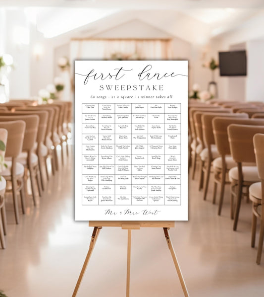 Personalised First Dance Wedding Sweepstake, Minimalist Wedding Game, Wedding Puzzle, Wedding Song Sweepstake, First Dance Guessing Game