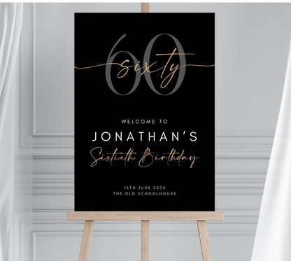 60th Birthday Welcome Sign, Birthday Welcome Sign for Him, Look Who's 60, Sixty Birthday Poster, Black and Gold 40th 50th 60th Birthday