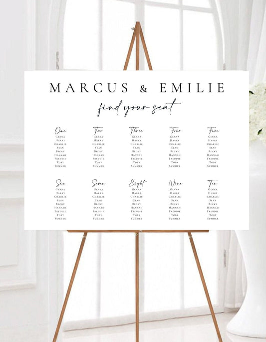 Minimalist Wedding Table Plan, Black and White Seating Chart, Modern Seating Plan, Monochrome Seating Plan, Large Seating Chart Foamex Board