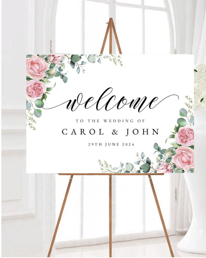 Pastel Pink Floral Wedding Welcome Sign, Blush Pink Welcome Sign, Flower Welcome Sign, Large Welcome Sign, Dusty Pink Wedding Sign