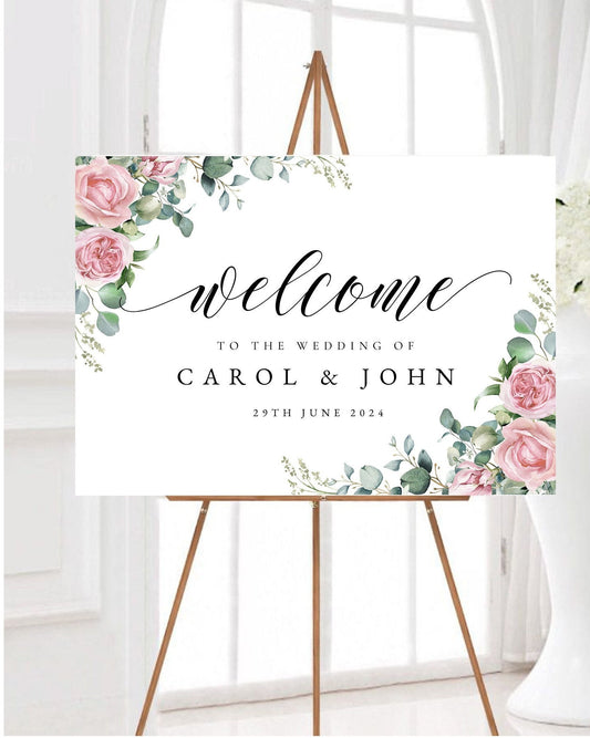 Pastel Pink Floral Wedding Welcome Sign, Blush Pink Welcome Sign, Flower Welcome Sign, Large Welcome Sign, Dusty Pink Wedding Sign
