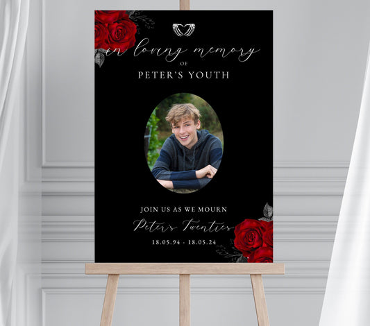 Death to my twenties party sign, RIP to my thirties, forties, fifties, RIP 20's, 30's, Funeral Themed Party, Mourning Youth Birthday Sign