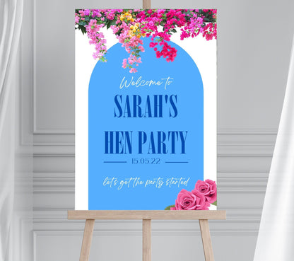 Mediterranean Bridal Shower Welcome Sign, Greek Themed Party Sign, Disco Hen Party Welcome Sign, Santorini Hen Party Sign, Greek Wedding