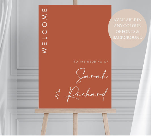 Burnt Orange Wedding Welcome Sign, Terracotta Wedding Sign, Rust Wedding Welcome Board, Boho Wedding Decor, Modern Wedding Signage
