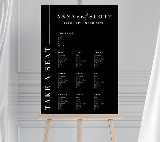 Minimalist Wedding Table Plan, Black and White Seating Chart, White Seating Plan, Modern Seating Plan, Monochrome Seating Plan
