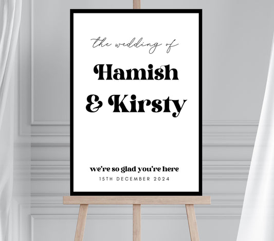 Monochrome Wedding Welcome Sign, Retro Wedding Sign, Disco Themed Wedding Board, Minimalist Wedding Welcome Board, Large Welcome Sign