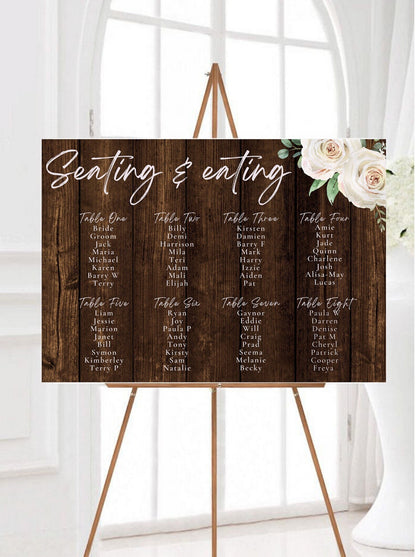WOODEN EFFECT Wedding Table Plan, Rustic Seating Chart, Wooden Seating Arrangement Board, Matching Wedding Signs