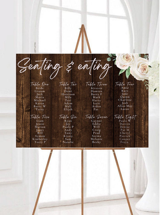 WOODEN EFFECT Wedding Table Plan, Rustic Seating Chart, Wooden Seating Arrangement Board, Matching Wedding Signs