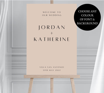 Nude Beige Wedding Welcome Sign, Modern Wedding Welcome Sign, Neutral Wedding Sign, Minimalist Welcome to Our Wedding Sign