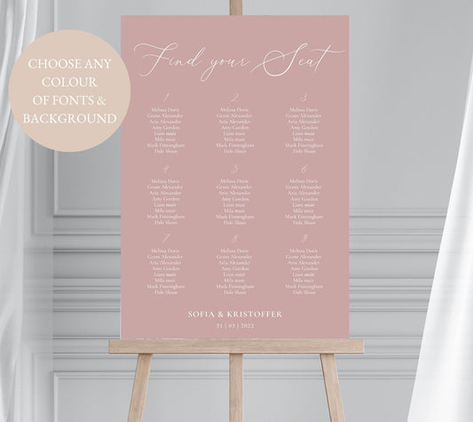 Dusky Pink Wedding Table Plan, Blush Pink Wedding Seating Plan, Modern Calligraphy Table Plan, Dusty Pink Wedding Sign, Large Seating Chart