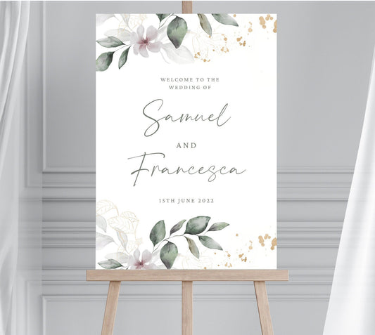 Green and Gold Foliage Welcome Sign, Eucalyptus and Gold Wedding Sign, Greenery Gold Welcome Sign, Botanical Wedding