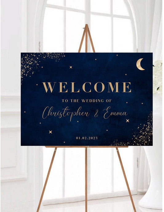 Celestial Wedding Welcome Sign, Starry Night Sky Wedding Wedding, Zodiac Wedding, Constellation Wedding Sign, Navy and Gold Wedding Sign