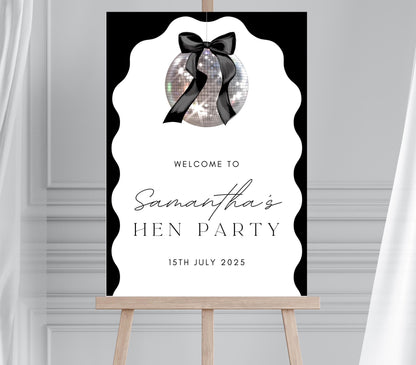 Minimalist Disco Themed Bridal Shower Welcome Sign, Disco ball Birthday Welcome Sign, Disco Themed Party, Modern Wavy Border Printed Board