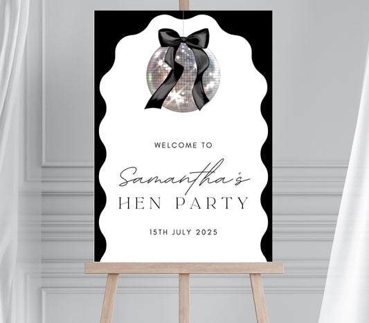Minimalist Disco Themed Bridal Shower Welcome Sign, Disco ball Birthday Welcome Sign, Disco Themed Party, Modern Wavy Border Printed Board