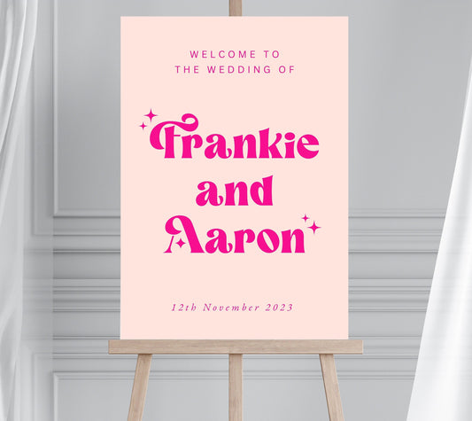 Retro Style Pink Wedding Welcome Sign, Groovy 70s Wedding Sign, Hot Pink Disco Wedding Sign, Pink Disco Hen Party Sign