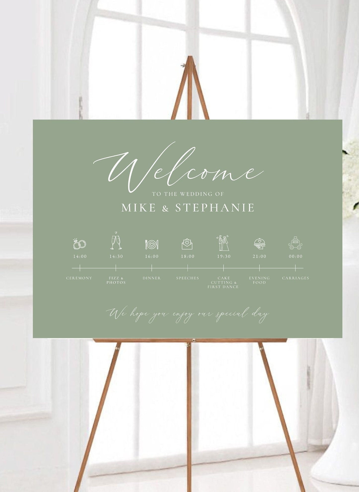 Minimalist Sage Order of the Day Welcome Sign, Sage Wedding Order of Events Welcome, Modern Wedding Timeline Sign