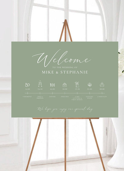 Minimalist Sage Order of the Day Welcome Sign, Sage Wedding Order of Events Welcome, Modern Wedding Timeline Sign