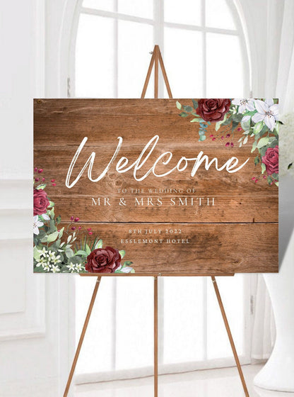 Wooden Effect Wedding Welcome Sign, Rustic Wedding Signage, Rustic Welcome Sign