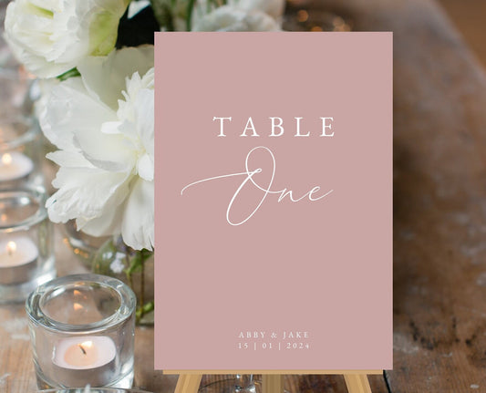 Dusky pink wedding table numbers, blush pink table numbers, dusty pink table signs, pink table number signs, dusky pink wedding stationery