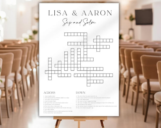 Sip and Solve Wedding Crossword, Whiteboard Crossword Puzzle, Minimalist Wedding Game, Dry Erase Crossword, Wedding Puzzle