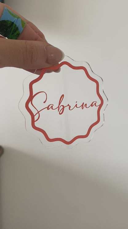 Custom Acrylic Name Coaster – Personalised Wavy Edge Place Card – Wedding Place Setting, Party Favour, Event Table Decor