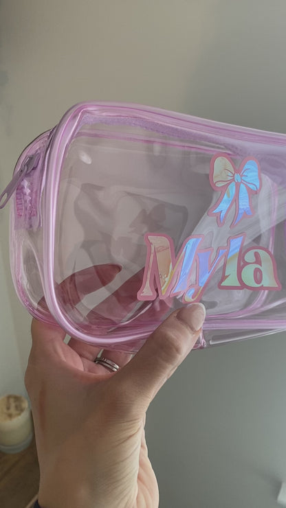 Personalised Clear Pencil Case with Name & Bow, Custom Makeup Bag, Back to School Stationery, Personalised Kids Gift, Travel Cosmetic Case
